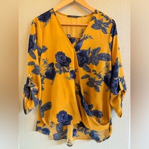 Beacon Mustard Allan Surplice Rolltab High Low Blouse